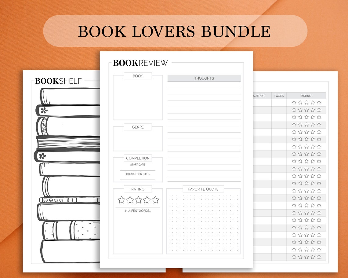 Book Lovers Planner Bundle Kit Reading List Reading Log Etsy