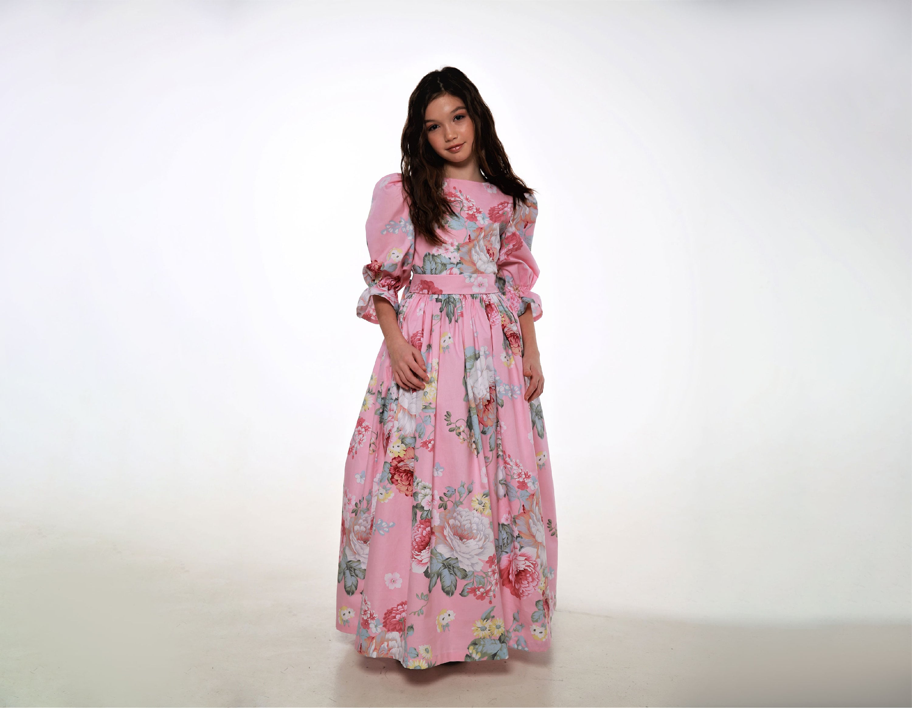 Girls Long Sleeve Lace Party Dress Flower Girl Maxi Gowns for Wedding