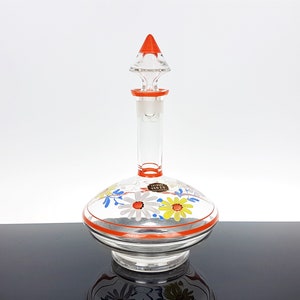 Hand Painted VAN ED Glass Carafe Glass Bottle Decanter Shabby Cottage Vintage Cottage Art Deco