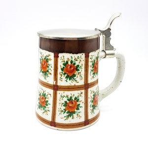 Rustic beer mug made of ceramic  with pewter lid BMF Vintage Cottage Farmhouse
