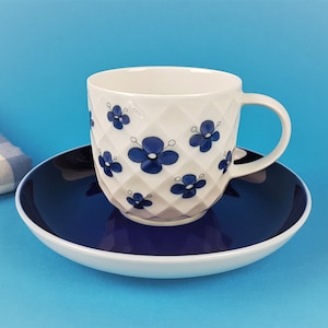 Vintage coffee cup / coffee place setting THOMAS Holiday in Copenhagen Blue Retro Shabby Mid Century Home Decor Country House Old Series