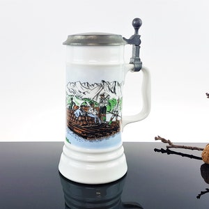 Beer mug made of porcelain with pewter lid by Rastal Sammelkrug Bierseidel Krug Vintage West Germany