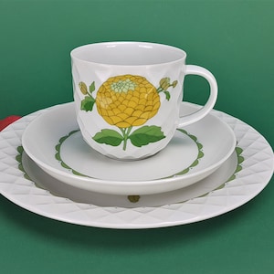 Vintage coffee cup / coffee place setting THOMAS Holiday in Madeira Yellow Retro Shabby Mid Century Home Decor Country House Old Series