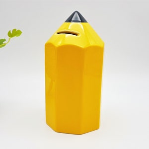 Vintage ceramic money box - yellow pencil - colored pencil 80s / 90s