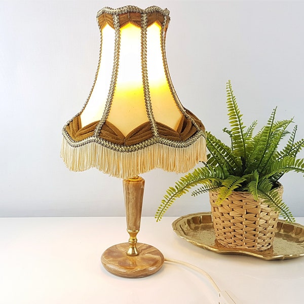 Lampe Marbre/Onyx Lampe de Chevet Lampe de Table Lampe Cottage Lampe Vintage Lampe Romantique Shabby Chic Toil de Jouy