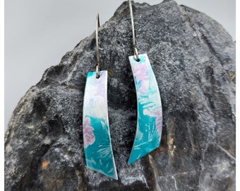 Sterling Silver and Handpainted Aluminium Earrings, Anodised Aluminium Earrings, Teal Lilac Earrings