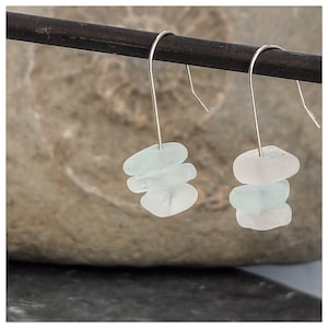 Handmade Sterling Silver & White/Seafoam Sea Glass Earrings, Seaglass Earrings