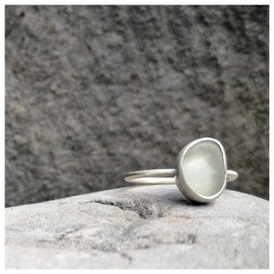 White Seaglass and Sterling Silver ring UK size S, Sea Glass Ring US size 9  1/4