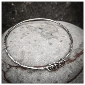 Hammered Sterling Silver Bangles with four silver loops, sterling silver bangle, hammered silver bangle, forged bangle, stacking bangle