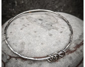 Hammered Sterling Silver Bangles with four silver loops, sterling silver bangle, hammered silver bangle, forged bangle, stacking bangle