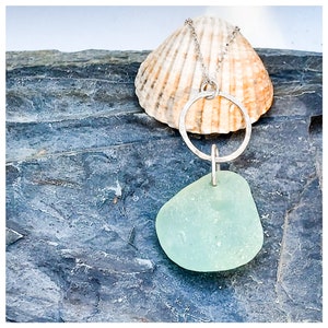Green Seaglass and Sterling Silver Pendant on a Silver Chain