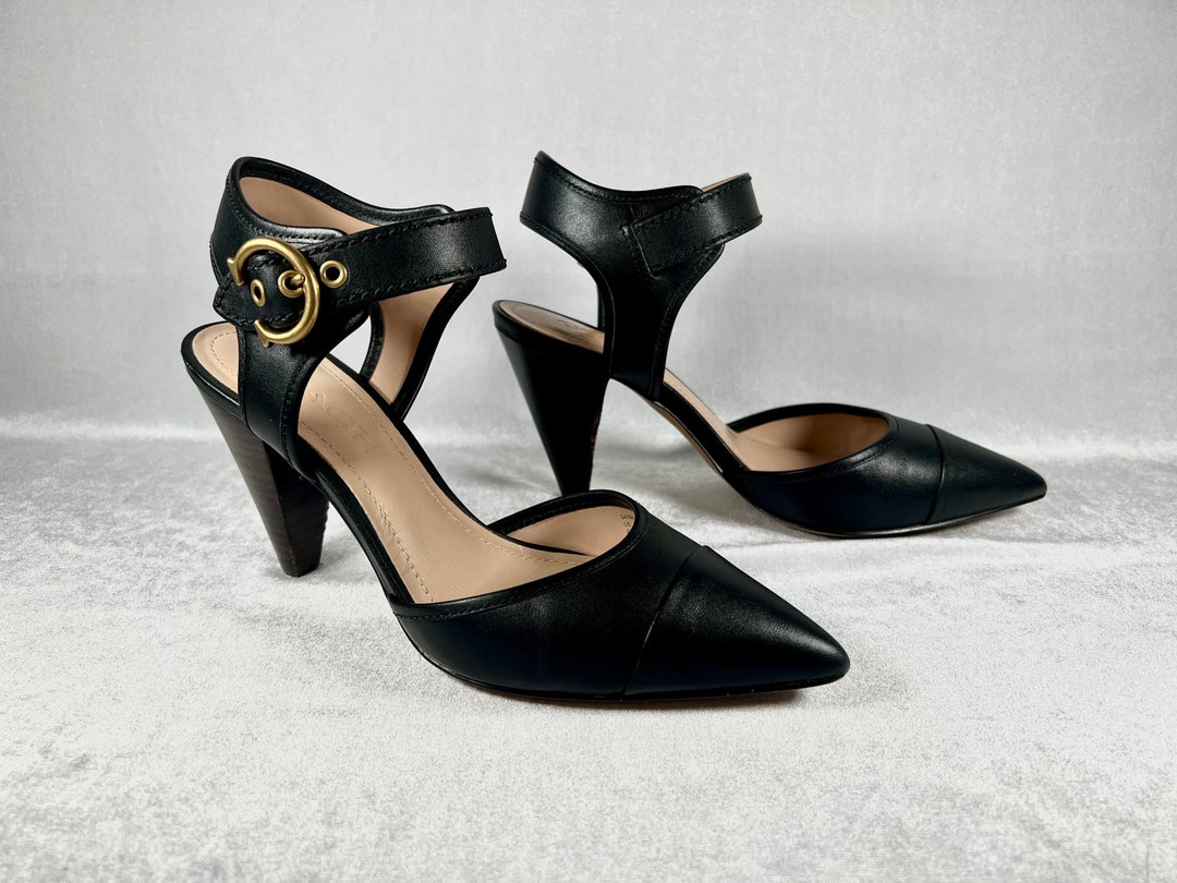 COACH wren Black Leather Pumps/heels Ankle Strap With C - Etsy