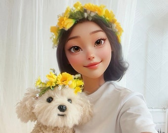 Yellow Flower Crown Wedding bridal wreaths Cat Dog Pet headband Necklace collar Photoshoot Miyopet