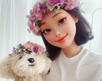 Purple Pink Flower Crown Wedding bridal wreaths Cat Dog Pet headband Necklace collar Photoshoot Miyopet