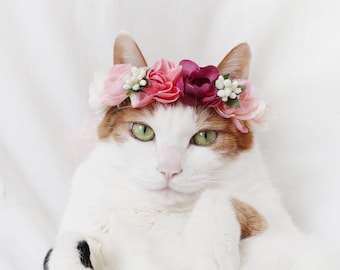 猫 犬 かわいい ピンク 花柄 ヘアバンド ヘッドバンド 王冠 帽子 ウェディング カラー リーシュ ハロウィン コスチューム 花柄 カラー ペット用 リボン パープル ホワイト Miyopet