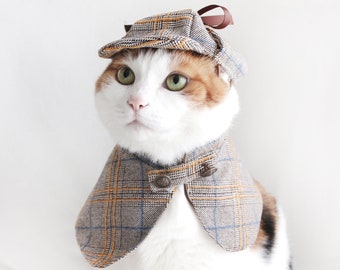 Sherlock Holmes Detective Cape Hat Pet Cat Dog manteau cloths halloween costume Photoshoot tiktok Miyopet