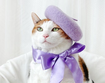 Beret Hat + Scarf for Cat Dog Pet Collar necklace flight attendant Costume Gift birthday halloween Christmas Tiktok Photoshoot