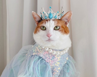 Blingbling Princess Spangle Dress for Pet Cat Dog Costume Hat