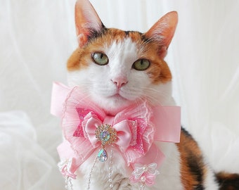 Bling Bling Big Ribon Schal Cape Kragen Haustier Katze Hund lila Ballerina Tücher Halskette Hochzeit Krone Halloween Geschenk Fotoshooting Tiktok Miyopet