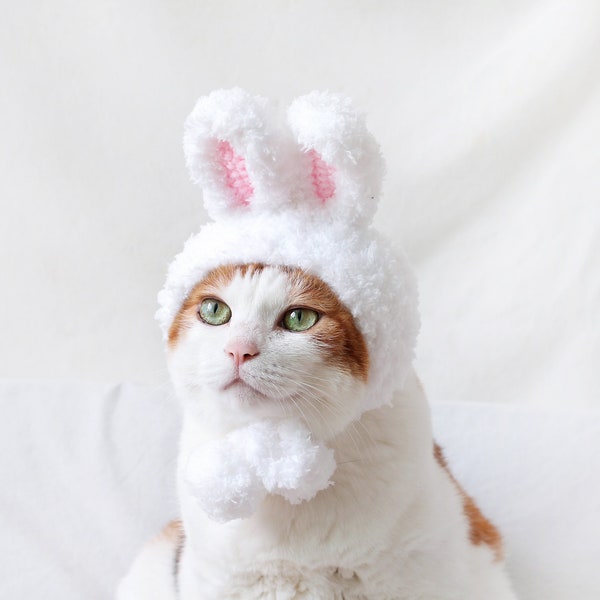 Hand Knit Rabbit Hat easter bunny Halloween costume Christmas Birthday gift for Pet Dog Cat Tiktok Miyopet