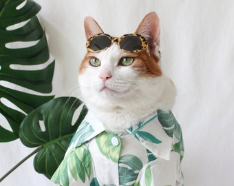 Hawaiian Monstera shirt for Cat Dog cloths outfit summer necklace sunglasses gift tiktok halloween costume Miyopet