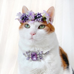 Violet Purple Crystal Necklace Flower Crown for Cat Dog hairband wedding Birthday gift Miyopet