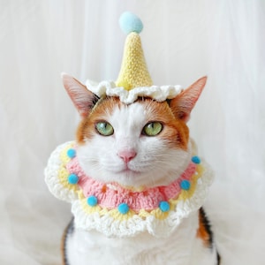 Happy Day Clown Hat+Scarf Set Knitted for Cat Dog Photoshoot halloween costume Birthday gifts for Pet Tiktok