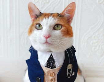 The Great Catsby Suit Vest Cape Tuxedo cloths pocket watch for Cat Dog halloween costume Wedding Birthday gift Photoshoot tiktok Miyopet