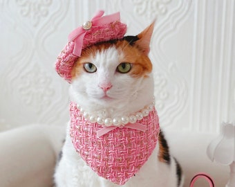 Luxury Tweed Pattern Pearl Necklace Scarf Barbie Beret hat Cape Collar Cat Dog cloths costume Halloween birthday Christmas gifts Miyopet