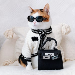 White luxury knit cardigan with Pearl clothes Cat Dog outfit halloween Christmas Birthday gift tiktok Miyopet