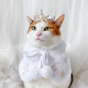 Gold Spangle Snow White Cape Cloak Robe Crown for Pet Cat Dog outfit costume Halloween Christmas gifts Photoshoot tiktok Miyopet