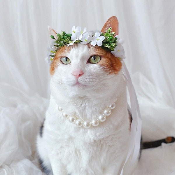 White Flower Crown for Cat Dog Baby Pet hairband halloween costume hat wedding bridal bride collar Pet bows gift Miyopet