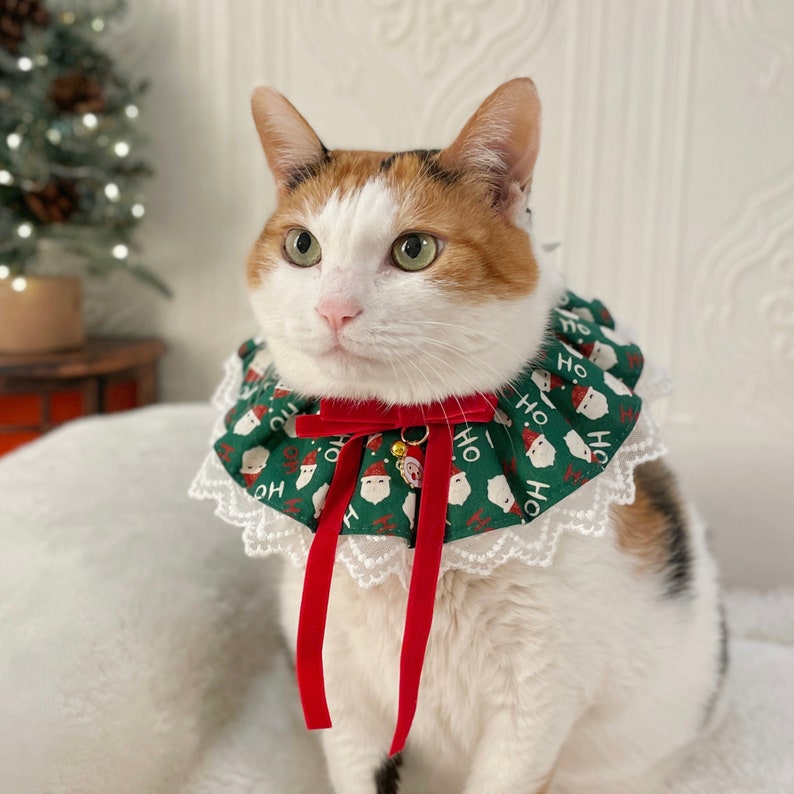 Christmas Santa Green Scarf Cape Collar Necklace for Pet Cat Dog gifts image 7