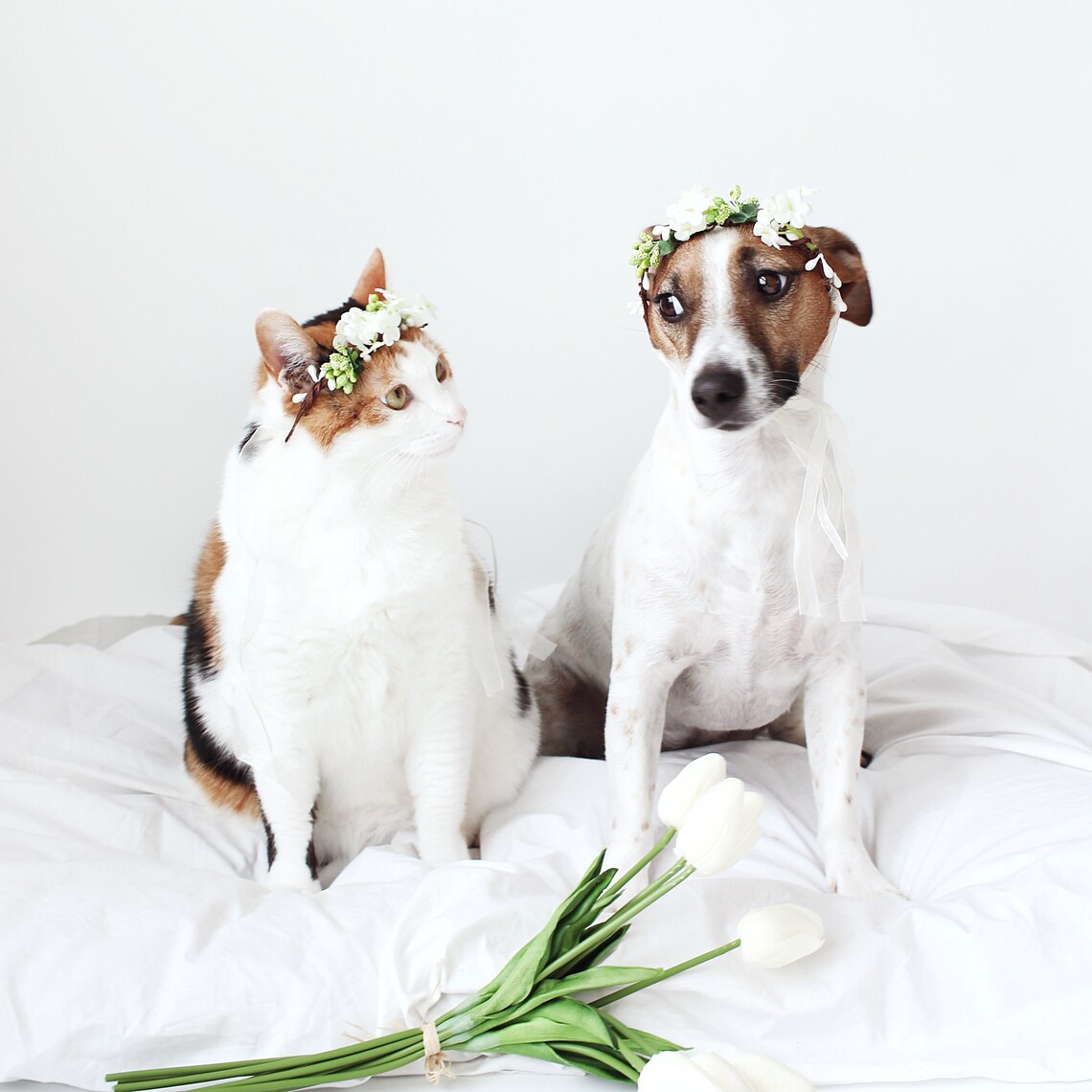 POPETPOP Dog Flower Headband, Puppy Wedding Flower Collar, Pet Crown Headwear For Cats And Dog Weddings Decor, Adjustable Flowers Leaves