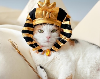 エジプトのファラオ猫コスチューム：王の頭飾り、ペットのハロウィン