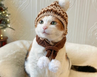 Knitted Pet Hat and Scarf Set: Zigzag Choco Winter Outfit - Etsy