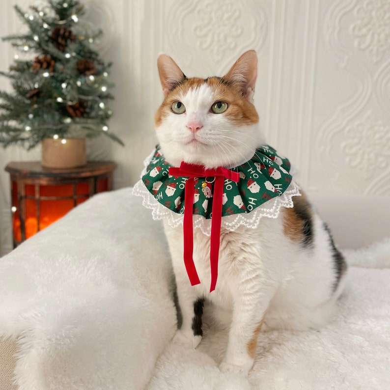 Christmas Santa Green Scarf Cape Collar Necklace for Pet Cat Dog gifts image 8