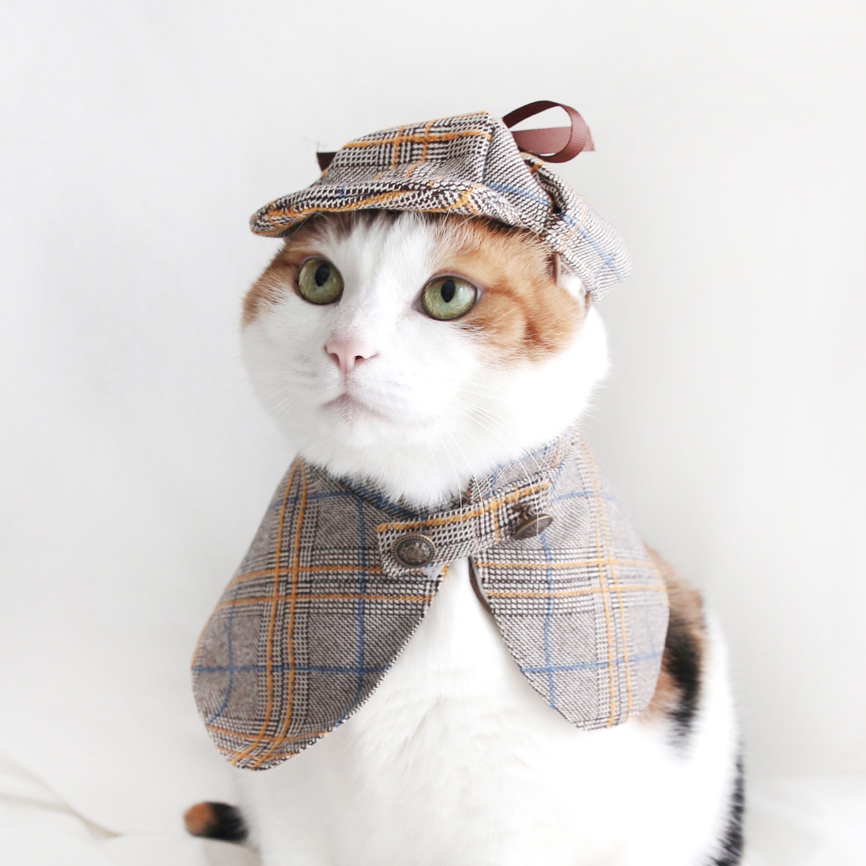 Sherlock Holmes Détective Cape Hat Pet Cat Dog Manteau Vêtements Costume d'halloween Miyopet