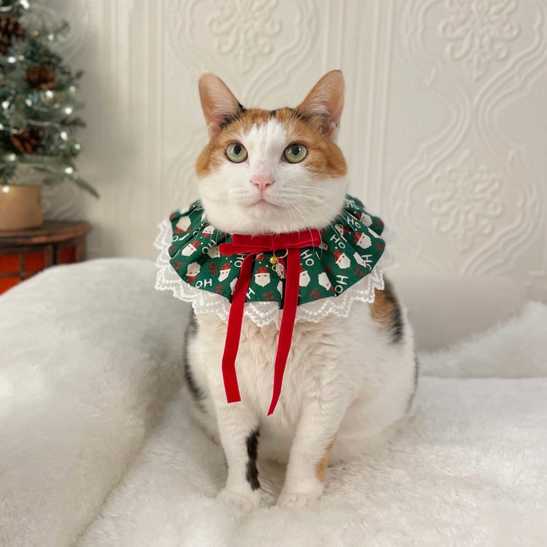 Christmas Santa Green Scarf Cape Collar Necklace for Pet Cat Dog gifts image 5