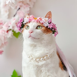 Cat Dog Pink Flower hairband headband Crown hat wedding Collar Leash, Dog flower collar Pet bows halloween costume  Miyopet