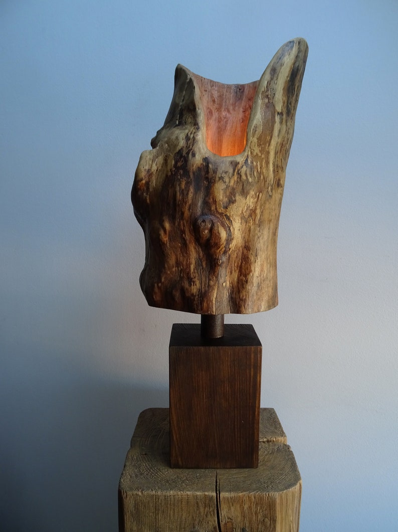 Lampe aus Holz / Tischlampe / Leuchte / Holzleuchte mit Metall Unikat Bild 1