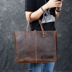 Bridesmaid Gifts, Gift for Her,Personalized Leather Tote Bag, Large Shopper Bag, Laptop Bag, Valentine&#39;s Gift, Handmade Lifetime Leather Bag