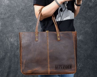 Bridesmaid Gifts, Gift for Her,Personalized Leather Tote Bag, Large Shopper Bag, Laptop Bag, Valentine's Gift, Handmade Lifetime Leather Bag