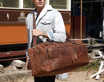 Personalized Groomsmen Gift Leather Duffle Bag, Weekender Bag, Large Travel Bag, Holdall Gym Bag, Christmas Gift, Luggage Bag, Overnight Bag