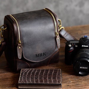 Personalisierte rustikale Lederkameratasche, Mehrzweck-Ledertasche für Herren, professioneller Fotograf Kameratasche, Geschenk für Mann, DSLR-Kameratasche
