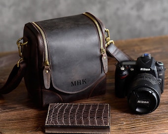 Personalized Rustic Leather Camera Bag, Multipurpose Men's Leather Bag, Professional Photographer Camera Bag, Gift For Man, DSLR Camera Case