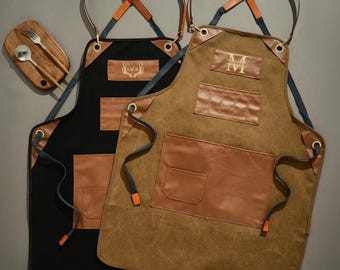 Personalized Faux Leather Apron, Birthday Gift for Him, Bartender's Apron, Engraved Apron for Cooking, Barber, Barbeque, Men's Chef Apron