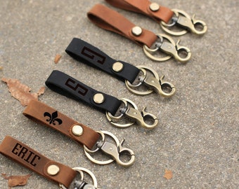 Personalized Leather Keychain, Custom Initial Key Fob, Anniversary Gift