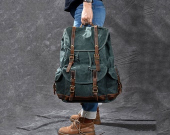 Carriemeow Mens Vintage Canvas Leather Backpack Large Travel Rucksack Bookbag Satchel College Student Daypack Color : Black Carriemeow Mens Vintage Canvas Leather Backpack Large Travel Rucksack Bookbag Satchel College Student Daypack Color : Black