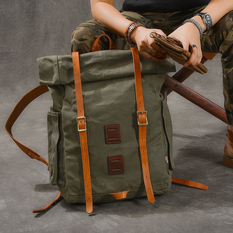 Waxed Canvas Backpack Handmade Travel Backpack Hiking Etsy